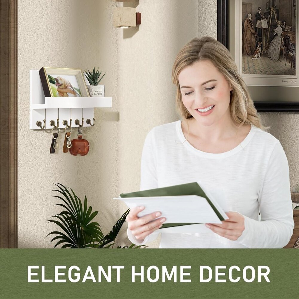 Key Holder for Wall - Decorative Mail Organizer Wall Mount with 5 Key Hooks for - Picture 4 of 6